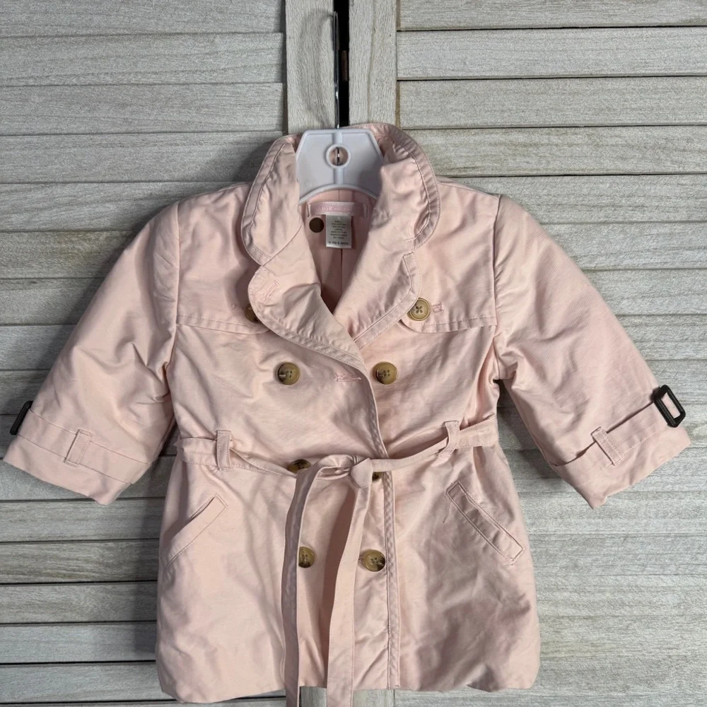 Janie and Jack Light Pink Double-Breasted Raincoat Size 0-6M Good Condition